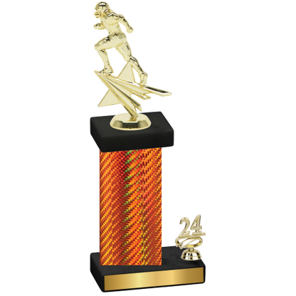 Accented Single Orange Carbon Fiber Year Football Trophy