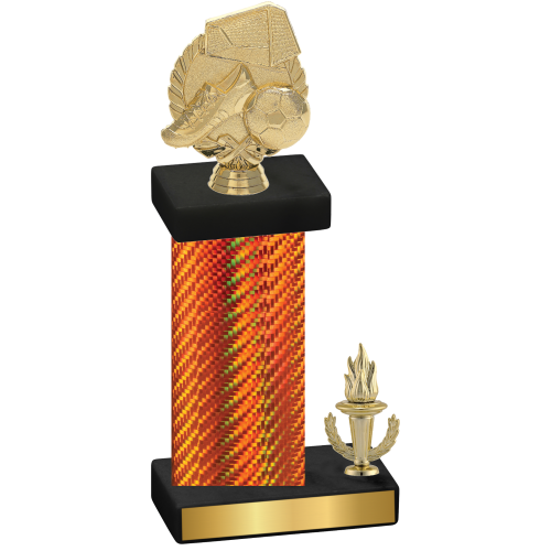 Accented Single Orange Carbon Fiber Victory Soccer Trophy