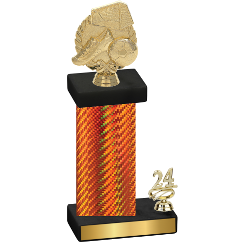 Accented Single Orange Carbon Fiber Year Soccer Trophy