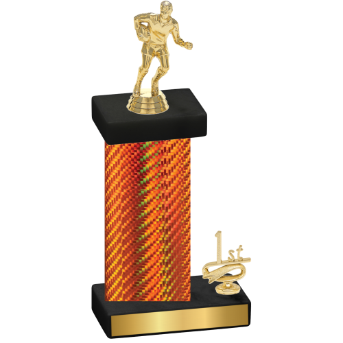 Accented Single Orange Carbon Fiber First Place Rugby Trophy