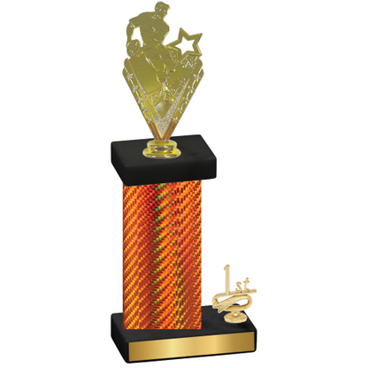 Accented Single Orange Carbon Fiber First Place Rugby Trophy