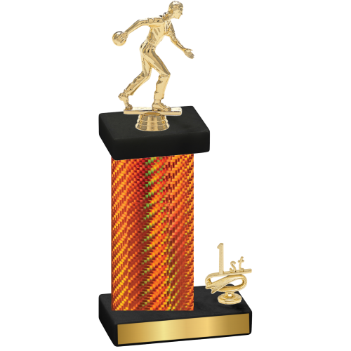 Accented Single Orange Carbon Fiber First Place Bowling Trophy