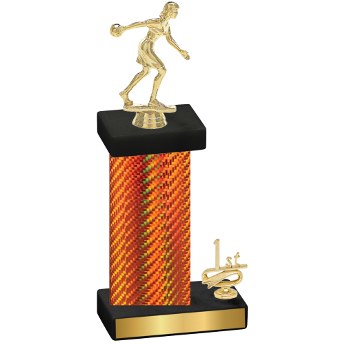 Accented Single Orange Carbon Fiber First Place Bowling Trophy