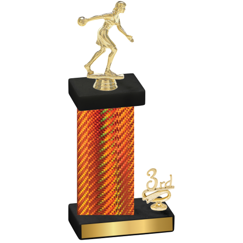 Accented Single Orange Carbon Fiber Third Place Bowling Trophy