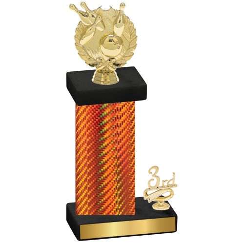 Accented Single Orange Carbon Fiber Third Place Bowling Trophy