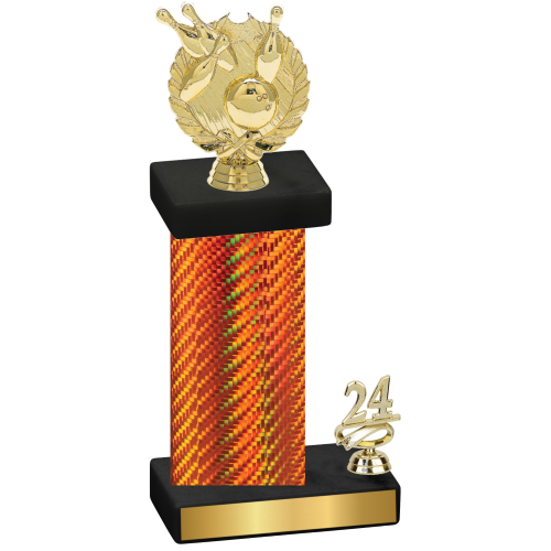 Accented Single Orange Carbon Fiber Year Bowling Trophy