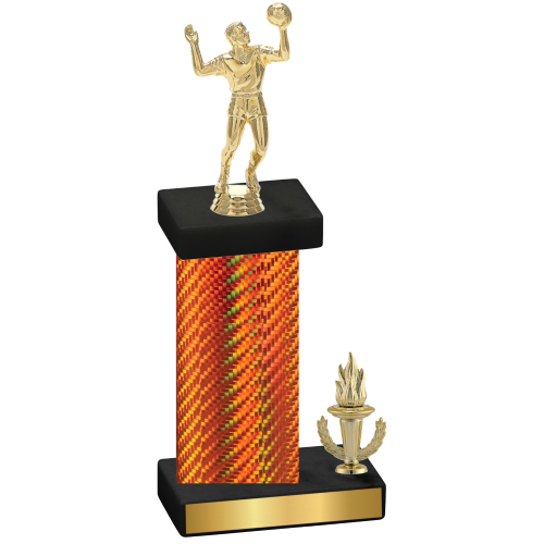 Accented Single Orange Carbon Fiber Victory Volleyball Trophy