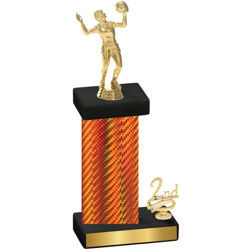 Accented Single Orange Carbon Fiber Second Place Volleyball Trophy