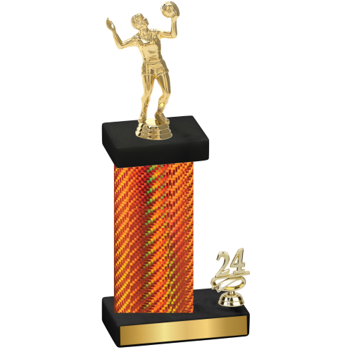 Accented Single Orange Carbon Fiber Year Volleyball Trophy