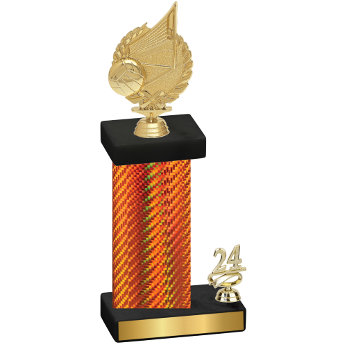 Accented Single Orange Carbon Fiber Year Volleyball Trophy