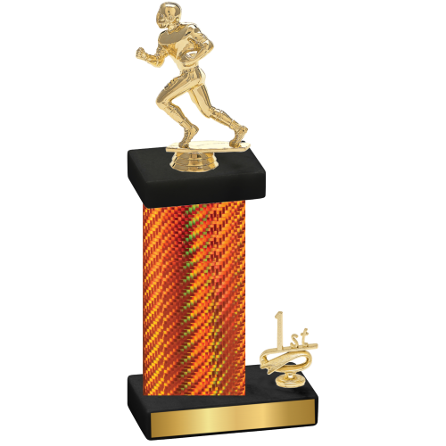 Accented Single Orange Carbon Fiber First Place Football Trophy