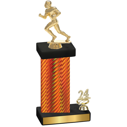 Accented Single Orange Carbon Fiber Year Football Trophy