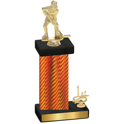 Accented Single Orange Carbon Fiber First Place Hockey Trophy