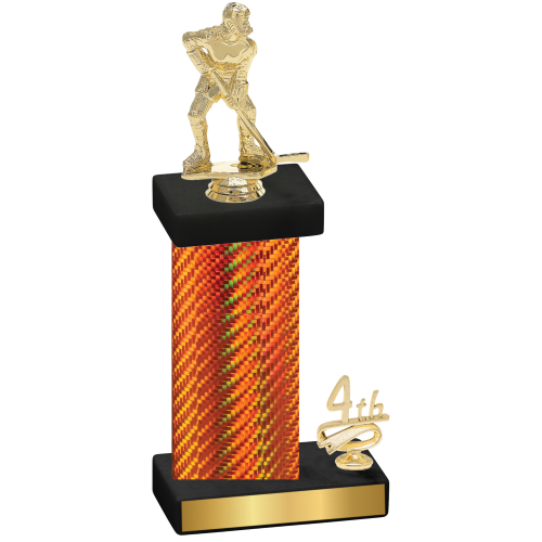 Accented Single Orange Carbon Fiber Fourth Place Hockey Trophy