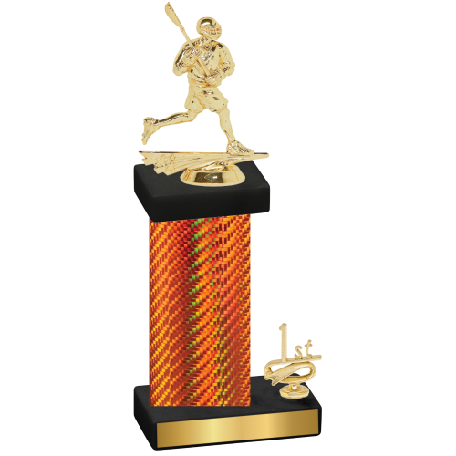 Accented Single Orange Carbon Fiber First Place Lacrosse Trophy