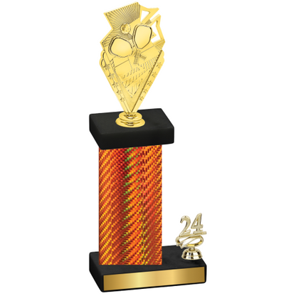 Accented Single Orange Carbon Fiber Year Pickleball Trophy