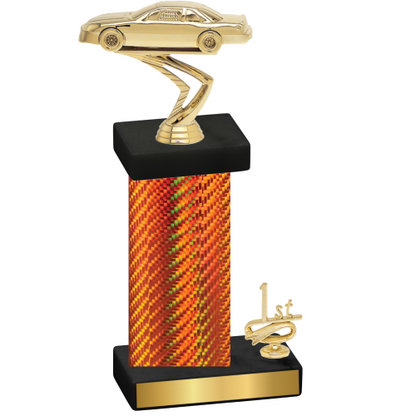 Accented Single Orange Carbon Fiber First Place Cars Trophy