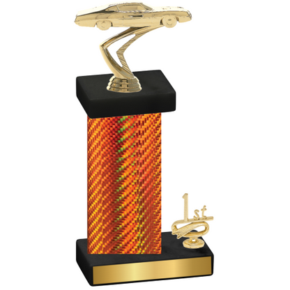 Accented Single Orange Carbon Fiber First Place Cars Trophy