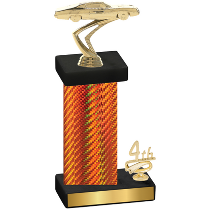 Accented Single Orange Carbon Fiber Fourth Place Cars Trophy