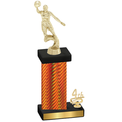 Accented Single Orange Carbon Fiber Fourth Place Basketball Trophy