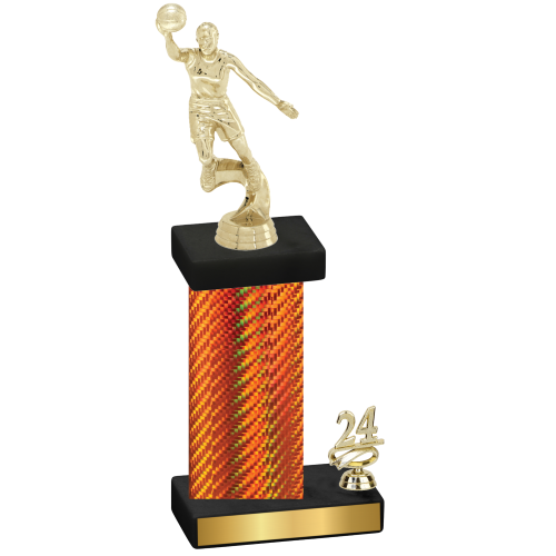 Accented Single Orange Carbon Fiber Year Basketball Trophy