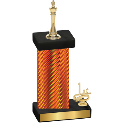 Accented Single Orange Carbon Fiber First Place Chess Trophy