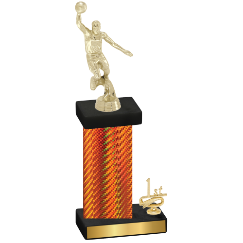 Accented Single Orange Carbon Fiber First Place Basketball Trophy