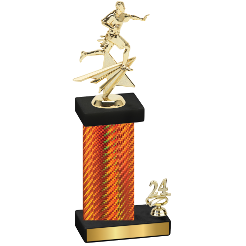 Accented Single Orange Carbon Fiber Year Flag Football Trophy