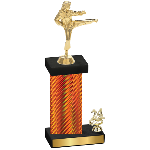 Accented Single Orange Carbon Fiber Year Karate Trophy