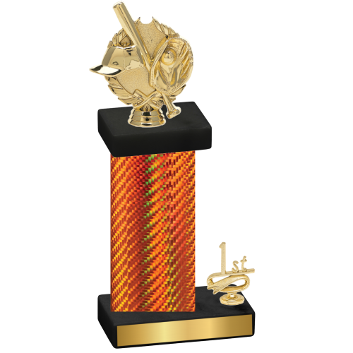 Accented Single Orange Carbon Fiber First Place Baseball Trophy