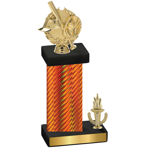 Accented Single Orange Carbon Fiber Victory Baseball Trophy