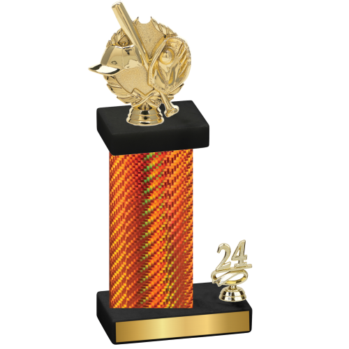 Accented Single Orange Carbon Fiber Year Baseball Trophy