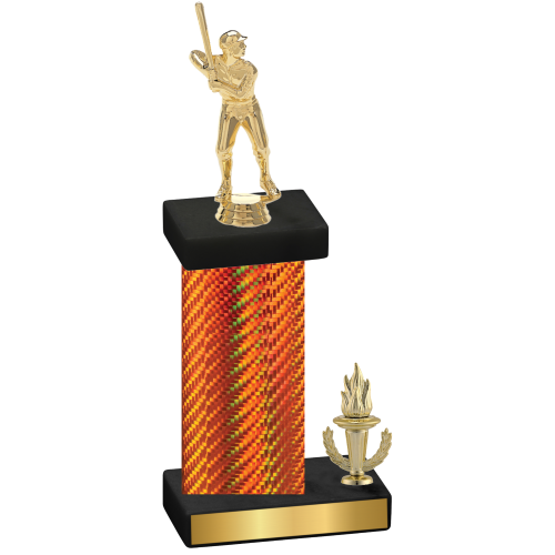 Accented Single Orange Carbon Fiber Victory Baseball Trophy