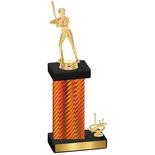 Accented Single Orange Carbon Fiber First Place Softball Trophy