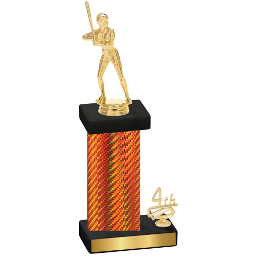 Accented Single Orange Carbon Fiber Fourth Place Softball Trophy