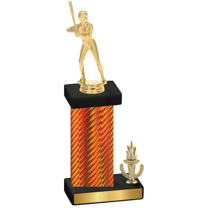 Accented Single Orange Carbon Fiber Victory Softball Trophy