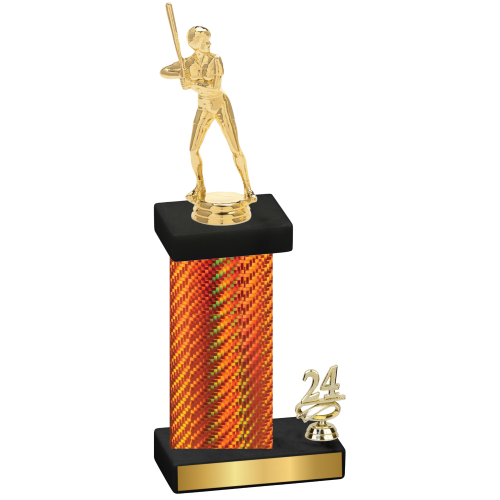 Accented Single Orange Carbon Fiber Year Softball Trophy