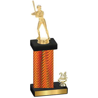 Accented Single Orange Carbon Fiber Year Softball Trophy