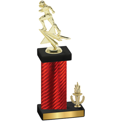 Accented Single Red Carbon Fiber Victory Football Trophy