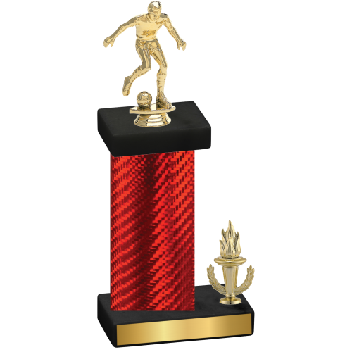 Accented Single Red Carbon Fiber Victory Soccer Trophy