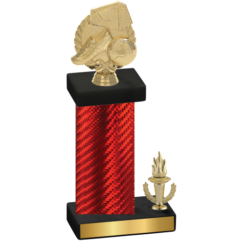 Accented Single Red Carbon Fiber Victory Soccer Trophy