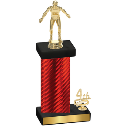 Accented Single Red Carbon Fiber Fourth Place Wrestling Trophy