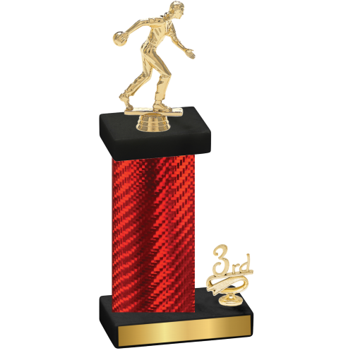 Accented Single Red Carbon Fiber Third Place Bowling Trophy