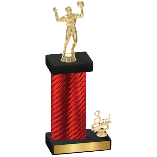 Accented Single Red Carbon Fiber Third Place Volleyball Trophy