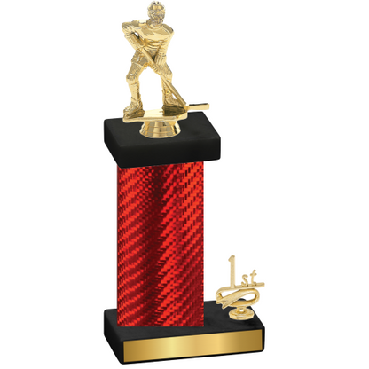 Accented Single Red Carbon Fiber First Place Hockey Trophy