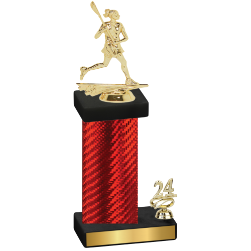 Accented Single Red Carbon Fiber Year Lacrosse Trophy