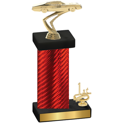 Accented Single Red Carbon Fiber First Place Cars Trophy