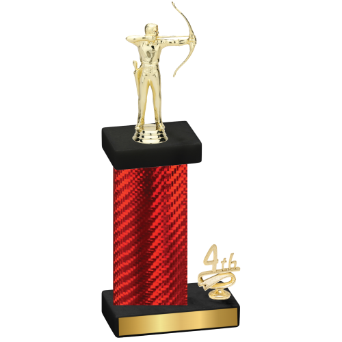 Accented Single Red Carbon Fiber Fourth Place Archery Trophy