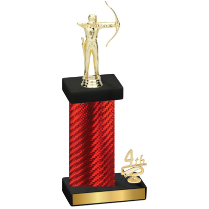 Accented Single Red Carbon Fiber Fourth Place Archery Trophy