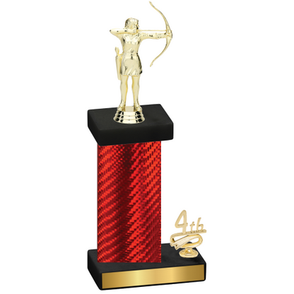 Accented Single Red Carbon Fiber Fourth Place Archery Trophy